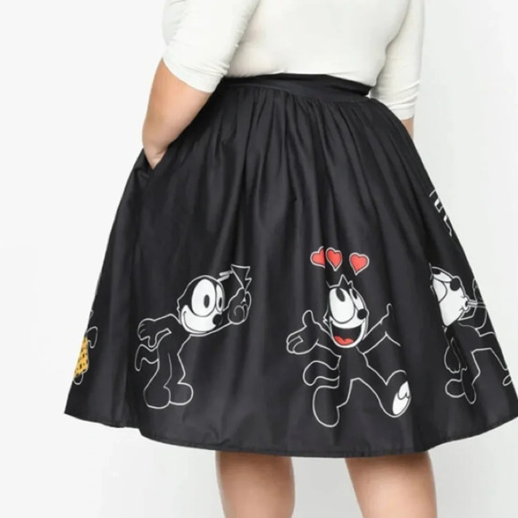 Unique Vintage X Felix The Cat Bow Sweetie Hearts Swing Skirt Black/ # 0137 - Picture 5 of 5